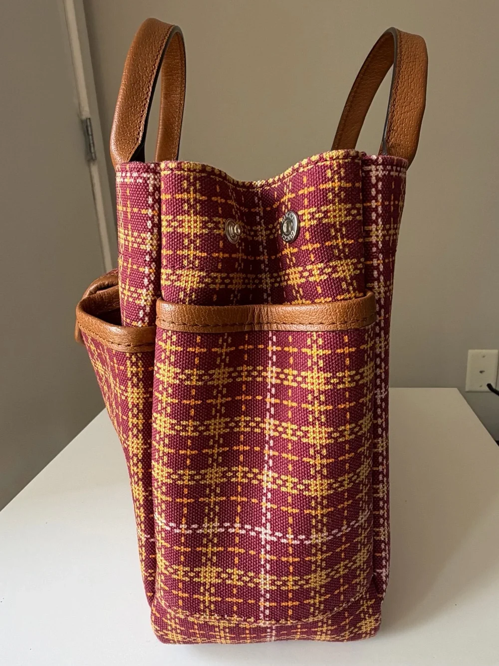 Gucci Check Tote Bag Bordeaux Plaid Leather - style 628159